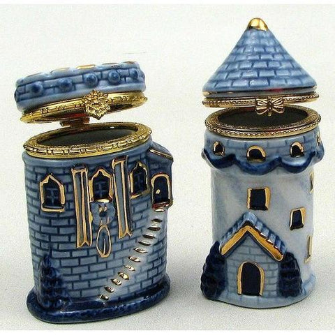 Blue Porcelain Castle Trinket Boxes 2 Asst.