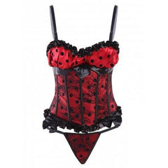 Stylish Spaghetti Strap Polka Dot Lace-Up Bowknot Embellished Women's Corset - Red M