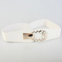 Chic Oval Hook Buckle Elastic Waistband For Women - White