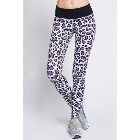 Stylish Elastic Waist Leopard Pattern Skinny Sport Pants For Women - White L