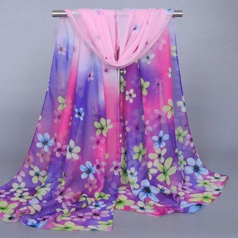 Chic Flowers Pattern Ombre Sunscreen Chiffon Scarf For Women - Purple