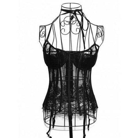 See-Through Halter Neck Laciness Corset - Black S