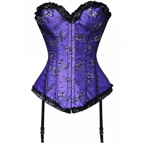 Ruffled Steel Boned Lace Jacquard Corset - Purple 2xl