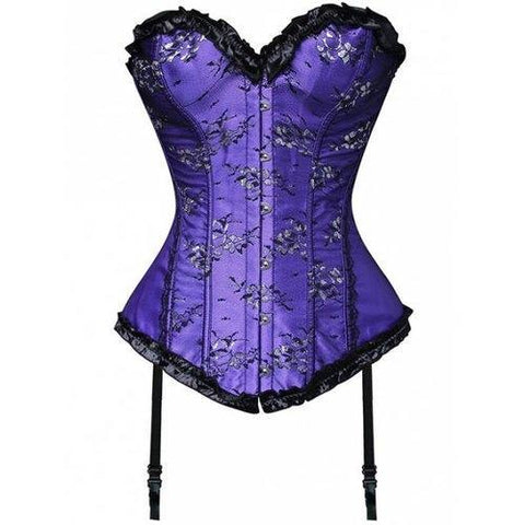 Ruffled Steel Boned Lace Jacquard Corset - Purple 2xl