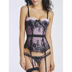 Floral Lace Steel Boned Corset Top - Light Purple L
