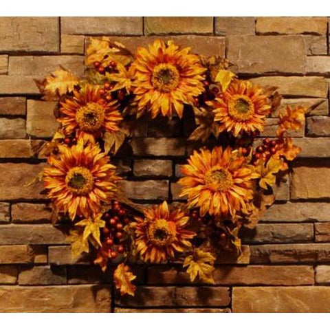 24" Autumn Harvest Sunflower Berry Wreath - Unlit