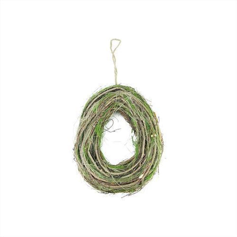 11" Brown Grapevine  Twig and Green Moss Egg-Shaped Artificial Spring Wreath