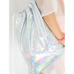 Silver Drawstring Holographic Backpack