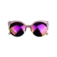 Purple Half Frame Round Sunglasses with Mirror Lens