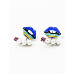 Blue Jewelled Lip Earrings
