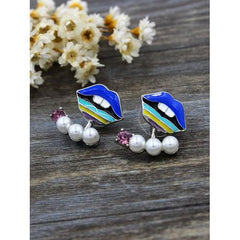 Blue Jewelled Lip Earrings