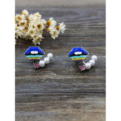 Blue Jewelled Lip Earrings