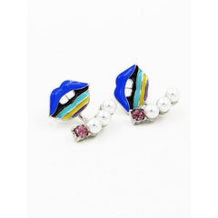 Blue Jewelled Lip Earrings