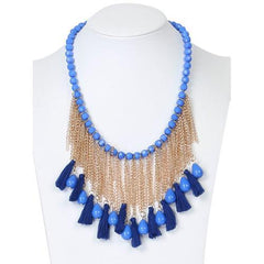 Blue Crystal Tassel Multi Layer Beaded Detail Necklace