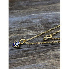 Golden Faux Diamond And Blue Moon Drop Multirow Necklace