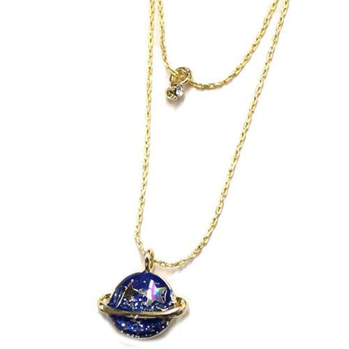 Golden Faux Diamond And Blue Moon Drop Multirow Necklace