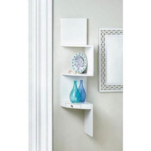 White Corner Shelves With Drawer