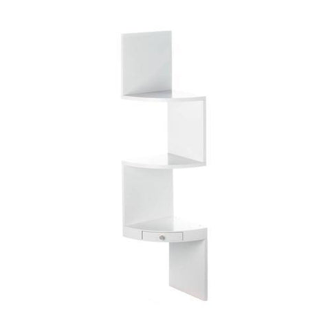 White Corner Shelves With Drawer