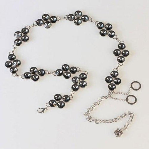 Chic Rhinestone and Openwork Ring Pendant Embellished Alloy Waist Chain For Women - Black