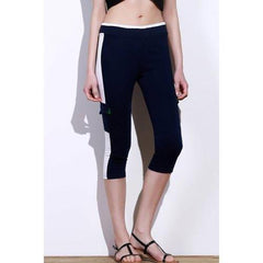 Elastic Waist Color Block Capri Yoga Pants - Purplish Blue L