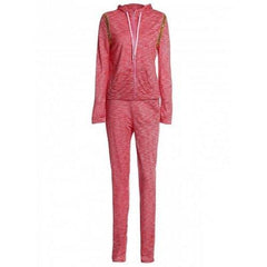 Stylish Hooded Long Sleeve Sequined Hoodie + Elastic Waist Pants Women's Twinset - Pink S