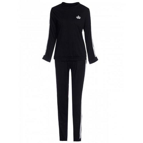 Active Color Block Striped Pullover Sweatshirt and Bodycon Pants Twinset For Women - Black L