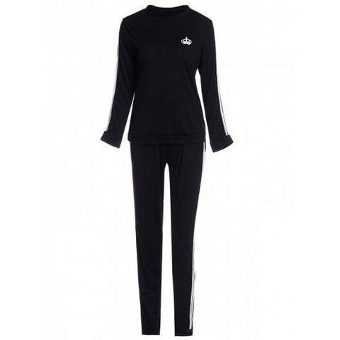 Active Color Block Striped Pullover Sweatshirt and Bodycon Pants Twinset For Women - Black L