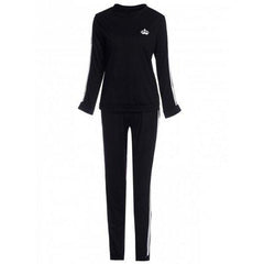 Active Color Block Striped Pullover Sweatshirt and Bodycon Pants Twinset For Women - Black L