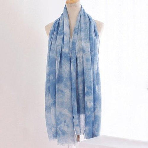 Chic Tie-Dyed Print Fringed Edge Voile Scarf For Women - Blue