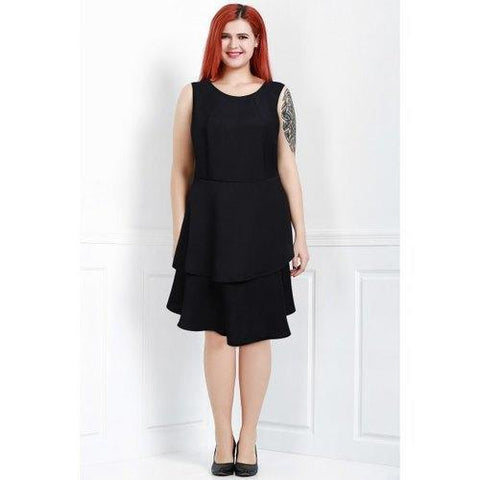 Chic Round Neck Sleeveless Pure Color Plus Size Women's Dress - Black 2xl
