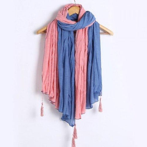 Chic Tassel Pendant Color Matching Ethnic Style Scarf For Women - Pink