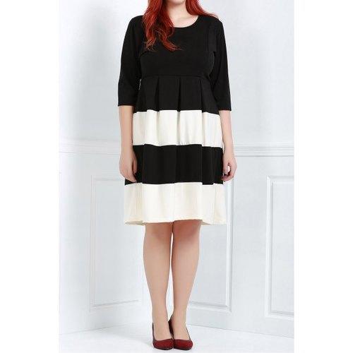 Stylish Scoop Neck Short Sleeve Wide Striped Dress For Women - Black 2xl