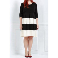 Stylish Scoop Neck Short Sleeve Wide Striped Dress For Women - Black 2xl