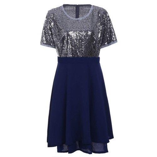 Plus Size Sequin Sparkly Skater Dresses - Black 3xl