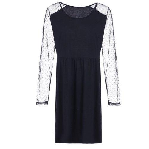 Stylish Scoop Neck Long Sleeve Voile Spliced Plus Size Women's Dress - Black 2xl