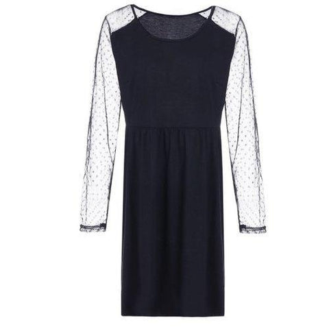 Stylish Scoop Neck Long Sleeve Voile Spliced Plus Size Women's Dress - Black 2xl