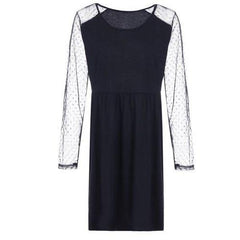 Stylish Scoop Neck Long Sleeve Voile Spliced Plus Size Women's Dress - Black 2xl