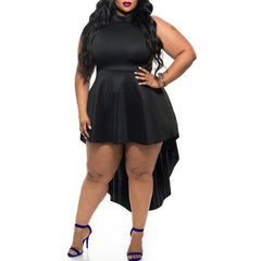 Stylish Women's Pure Color Asymmetical Round Neck Sleeveless Plus Size Dress - Black 2xl