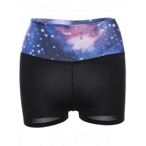 Galaxy Print Gym Shorts - Blue One Size(fit Size Xs To M)