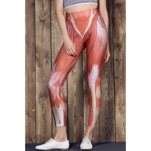 Active High Waist Muscle Printed Bodycon Sport Pants For Women - L