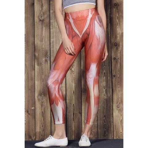 Active High Waist Muscle Printed Bodycon Sport Pants For Women - L