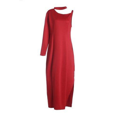 Long Sleeve Slit Plus Size Maxi Dress - Red 2xl