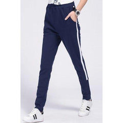 Women's Casual Drawstring Loose-Fitting Striped Sports Pants - Purplish Blue S