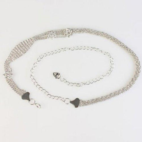 Chic Rhinestones Decorated Hollow Out Alloy Waist Chain For Women - Silver