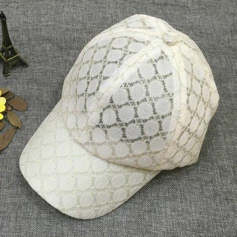 Chic Solid Color Breathable Polka Dot Lace Baseball Cap For Women - Off-white