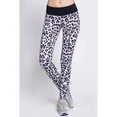 Stylish Elastic Waist Leopard Pattern Skinny Sport Pants For Women - White L