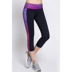 Active Elastic Waist Patchwork Capri Sports Pants For Women - Black M