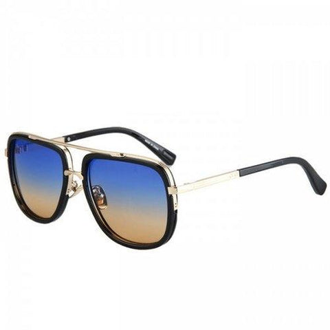 Stylish Alloy Crossbar Two Color Match Lens Cool Sunglasses For Lovers - Blue