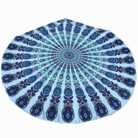 Mandala Printed Chiffon Round Beach Throw - Blue