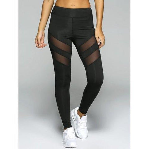 See-Through Tight Sport Running Leggings - Black L